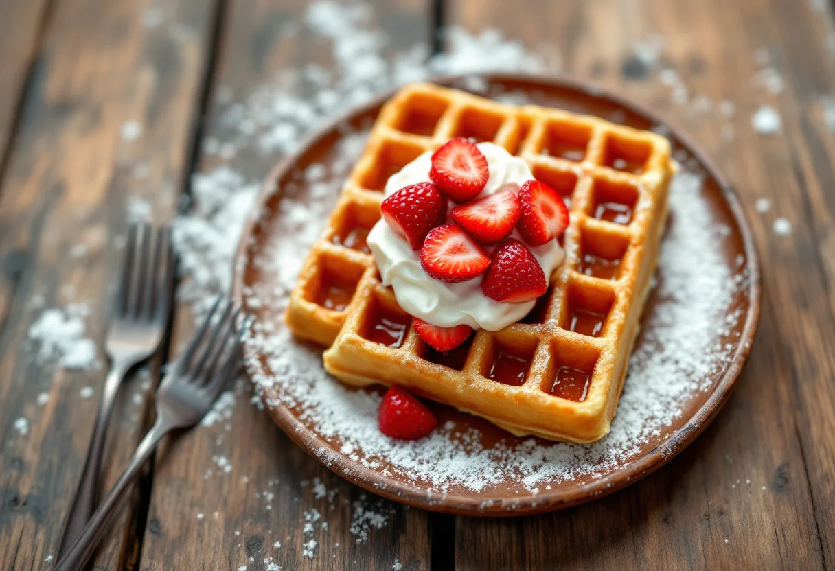 A photo of Belgian Waffle, a dough dish from Belgium