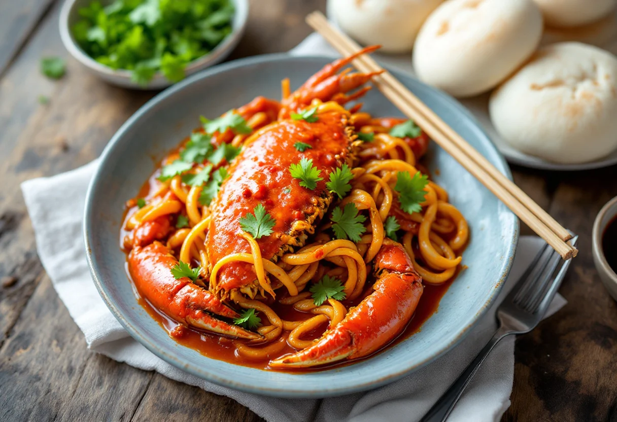 A photo of Chilli Crab, a fish dish from Singapore