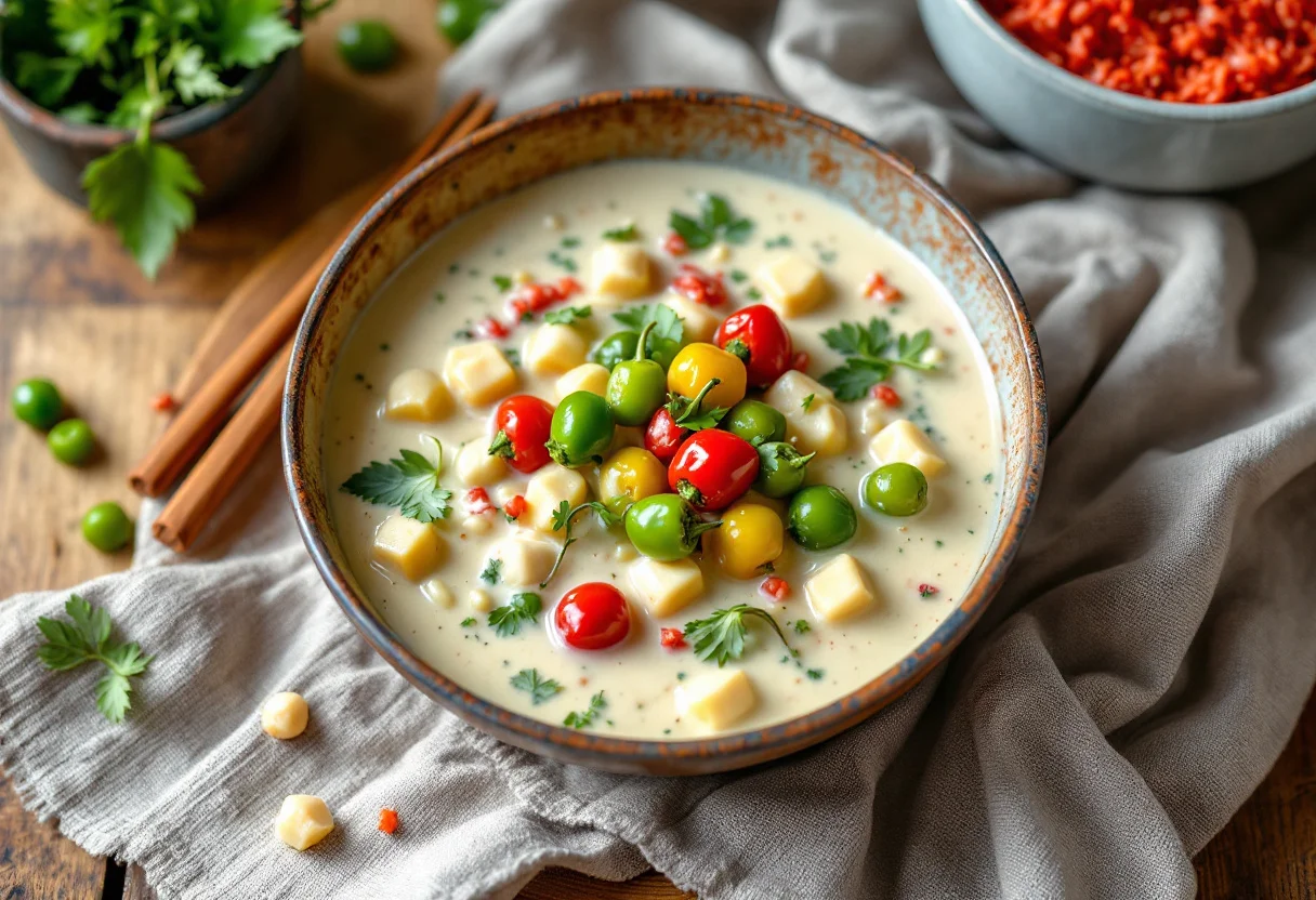 A photo of Ema Datshi, a vegetables dish from Bhutan