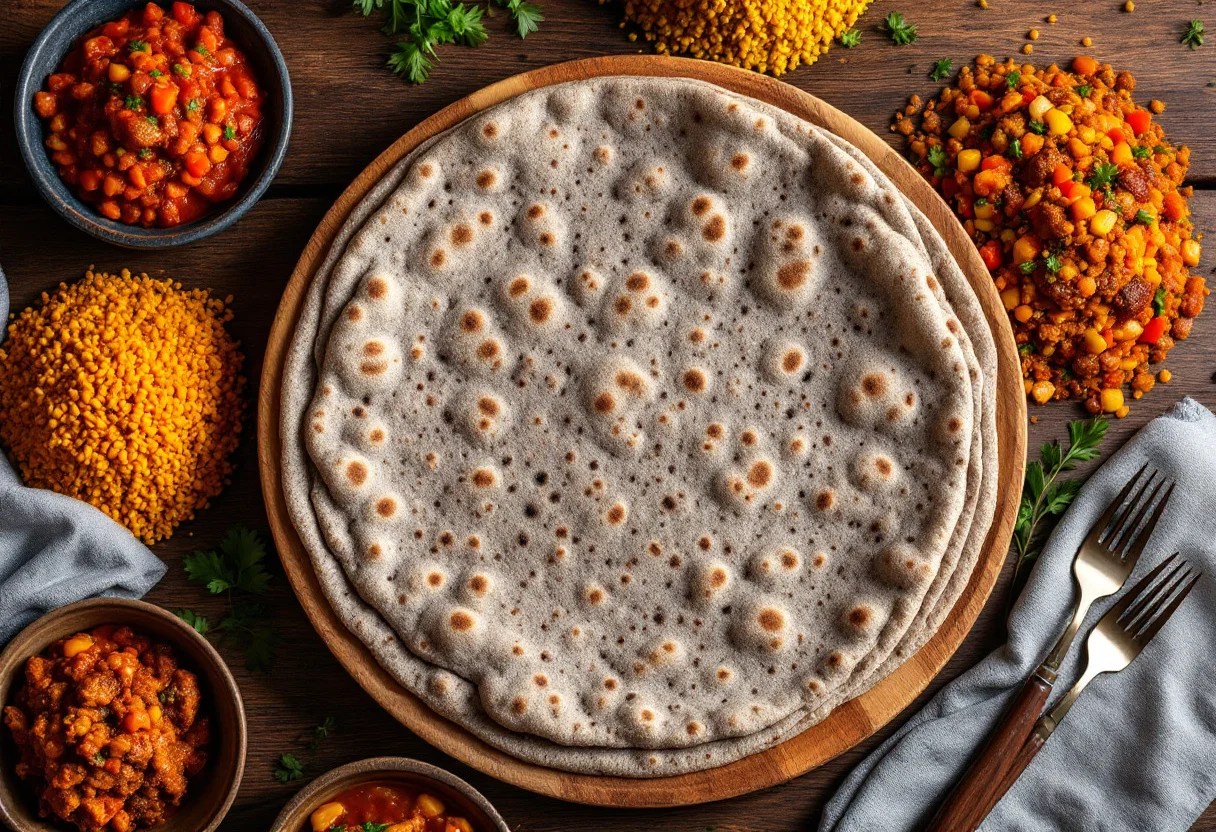 A photo of Injera, a dough dish from Ethiopia