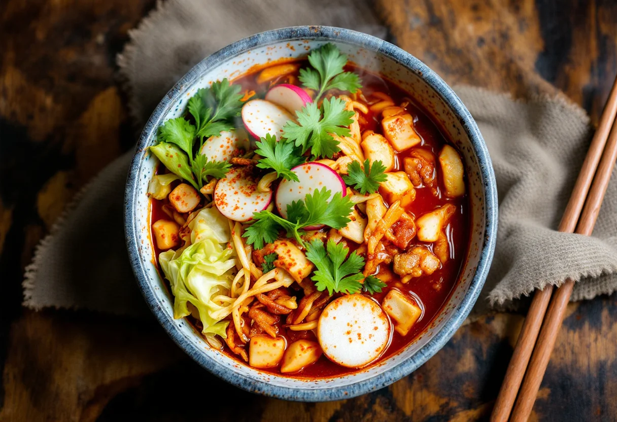 A photo of Kimchi Jjigae, a vegetables dish from South Korea