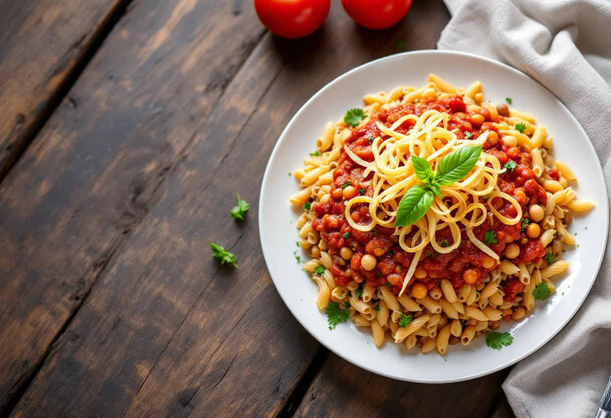 A photo of Koshari, a legumes dish from Egypt