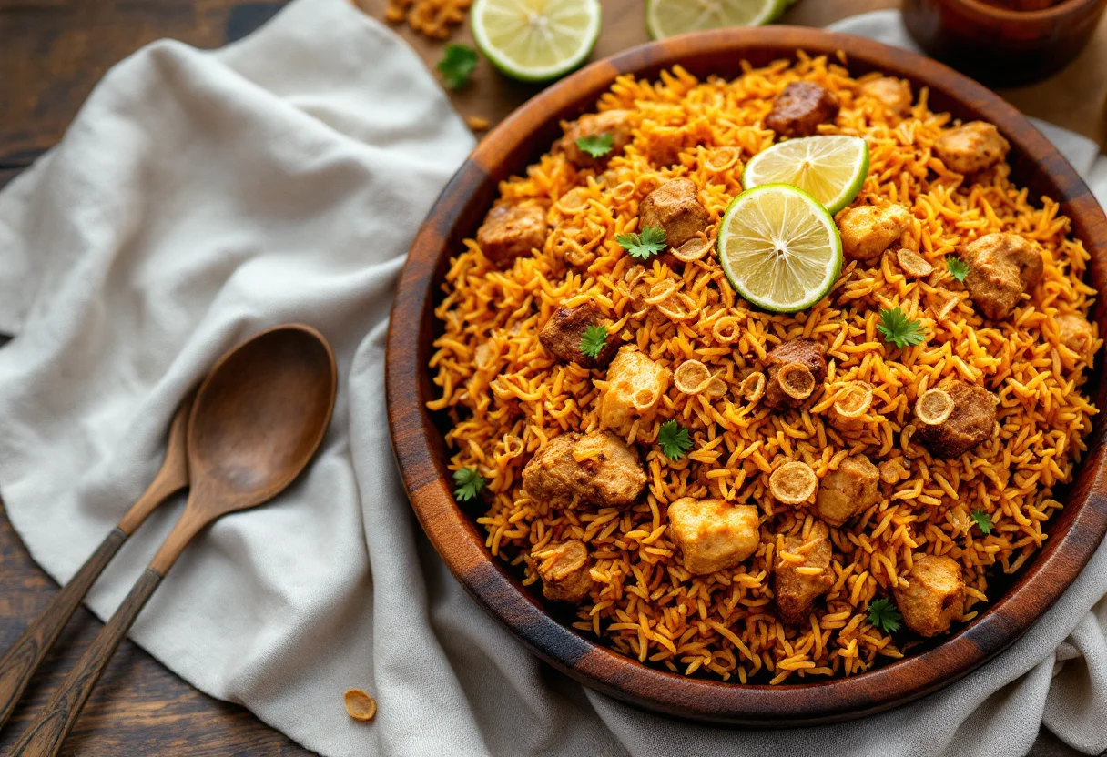 A photo of Machboos, a rice dish from Qatar