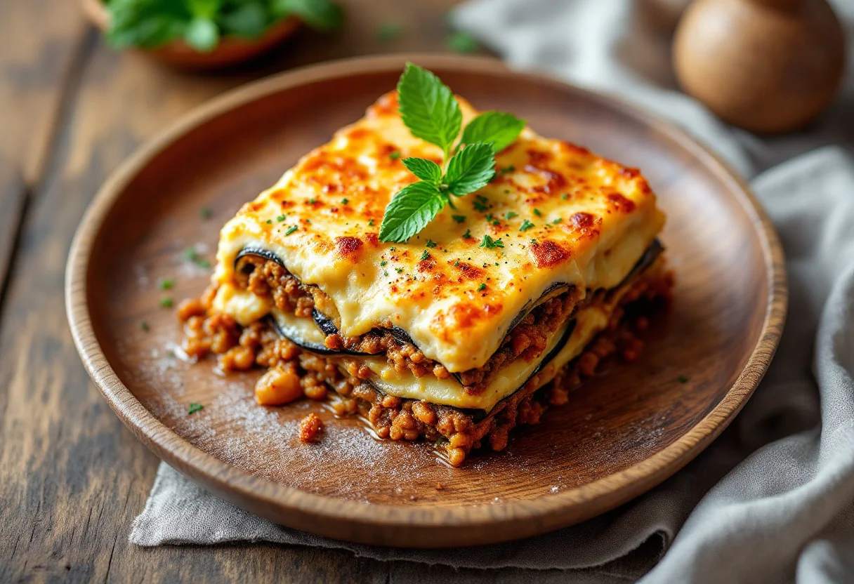 A photo of Moussaka, a vegetables dish from Greece