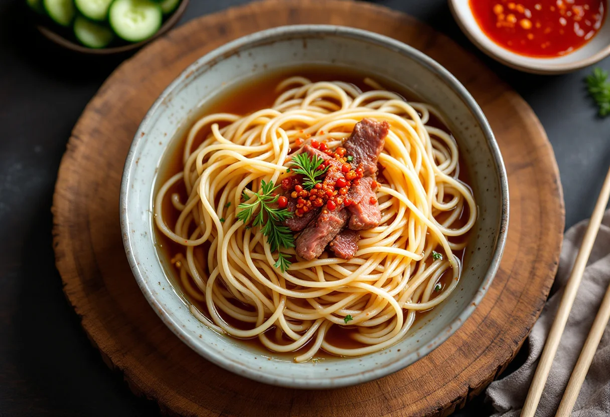 A photo of Naengmyeon, a noodles dish from North Korea
