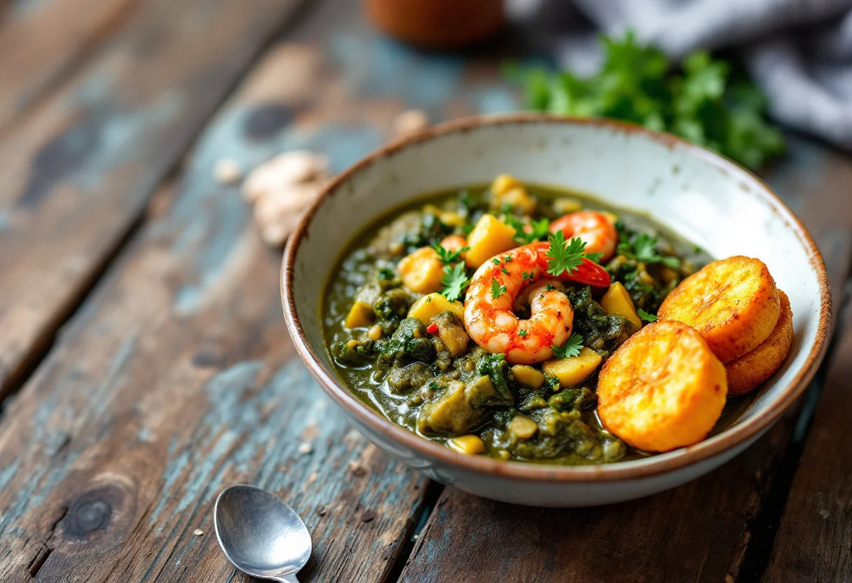 A photo of Ndolé, a vegetables dish from Cameroon