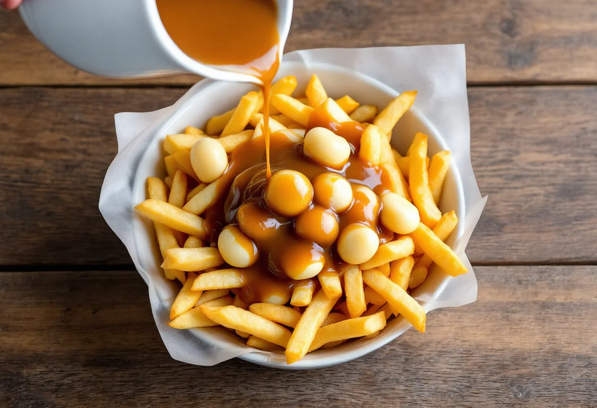 A photo of Poutine, a vegetables dish from Canada